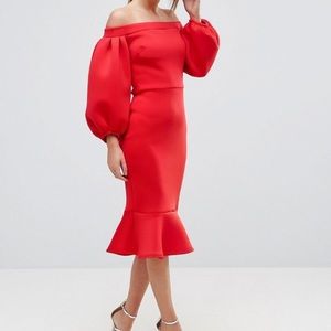 Balloon Sleeve Bodycon Dress with Pep Hem